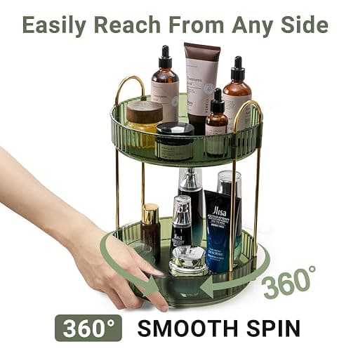 Asayuee 360 Rotating Makeup Organizer for Vanity,2 Tier Large Capacity Skincare Organizers,Bathroom Counter Organizer, Spinning Perfume Organizer & Vanity Organizer (Green-2 Tier) thumbnail 4
