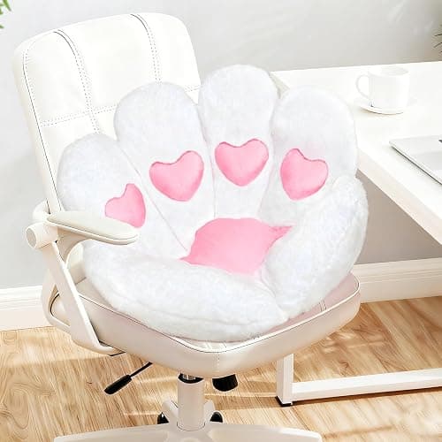 DOBUONO Cat Paw Cushion Cute Chair Cushion Kawaii Seat Cushion 28"x 24"Gaming Chair Cushion Soft Chair Pillow, Kawaii Accessories Stuff Room Decor (White Heart-Shaped) thumbnail 6