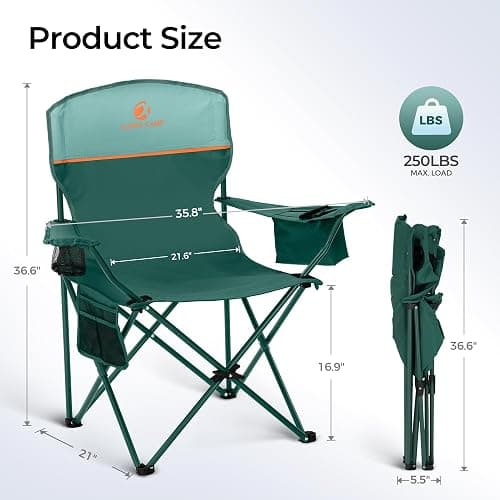 ALPHA CAMP 2-Pack Folding Camping Chair with Cooler Bag & Lumbar Support | Durable steel frame & Oxford fabric. Features 4-can cooler, 350lbs Capacity side pocket,Carry Bag,Cup Holder，Pocket，for Sand thumbnail 3