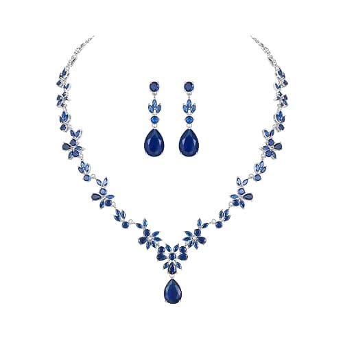 Hadskiss Jewelry Set for Women, Necklace Dangle Earrings Bracelet Set with White AAA Cubic Zirconia, Allergy Free Wedding Party Jewelry for Bridal Bridesmaid - Image 1