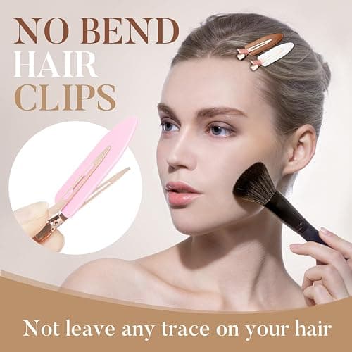 D 8 Pcs No Bend No Crease Hair Clips - Flat Makeup Clip for Women and Girls - Creaseless Hair Clips for Hairstyling Bangs Salon Rose Gold Handle - Black white Pink Brown thumbnail 4