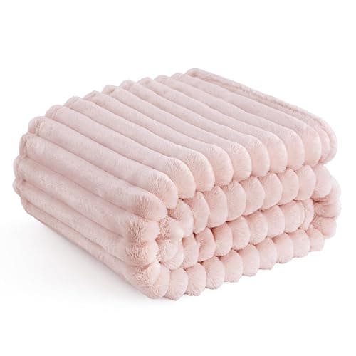 Bedsure Fleece Throw Blanket for Sofa - Fluffy, Crystal Pink, 130x170 cm | Striped Soft Cute and Cosy, Lightweight Warmth, Perfect for Room Decor, Travel, Camping, Gifts for Women and Girls - Image 1