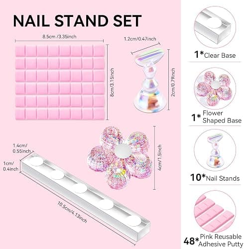 Makartt Nail Stand for Press On Nails Display Practice Art Magnetic Fake Nail Holder for Painting Nails Stand for False Nail Designs with Reusable Putty for Home DIY Beginner Salon Supplies - Aurora Clear+Pink thumbnail 7