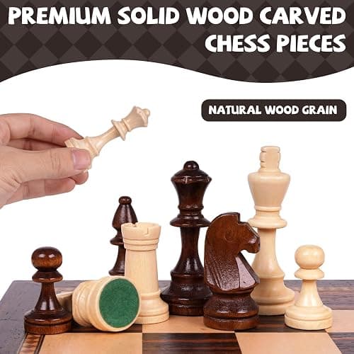 15 Inch Magnetic Chess Set with Wooden Folding Board, Staunton Chess Pieces, 2 Extra Queens Included, Portable Travel Chess Set, Classic Strategy Board Game for Kids & Adults (Ebony) thumbnail 6