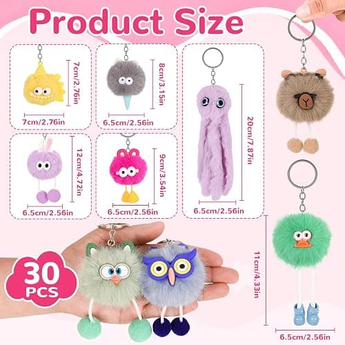 LiYiQ 30 Pcs Cute Plush Keychains Kawaii Keychain Bulk for Birthday Goodie Bags Pinata Toys Classroom Prizes Party Favors thumbnail 3