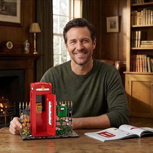 Reobrix Telephone Booth Building Block Sets for Adults with LED Lights 66609, London Landmark Red Telephone Box Vintage Phone Booth Model, Retro Building Toy for Adult Kids Home Office Decor(1707PCS) thumbnail 2