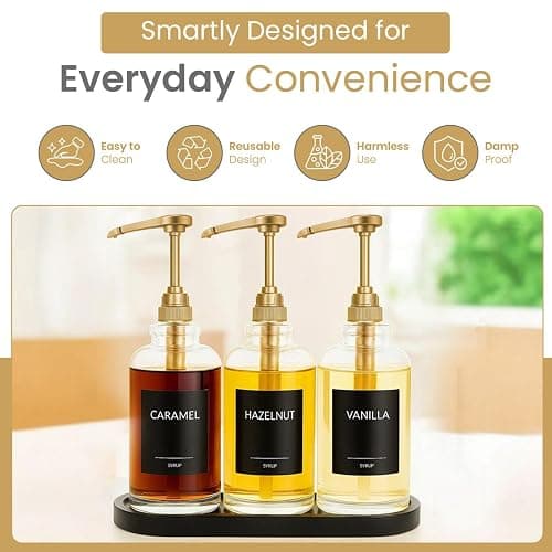 Syrup Pump for Coffee Syrup Bottles – 4-Pack Dispenser Pumps Fits 750ml / 25.4 oz Flavoring Syrup Bottles – Compatible with Torani & More – Gold Coffee Syrup Dispenser Pump for Home & Cafe Use. thumbnail 4
