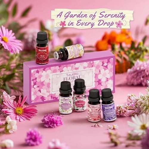 SALKING Floral Essential Oils Set, Premium Pure and Natural Essential Oils, Fragrance Oil Scented Oils for Oil Diffusers 6 x 10 ML - Lavender, Rose, Jasmine, Cherry Blossom, Gardenia, Chamomile thumbnail 6