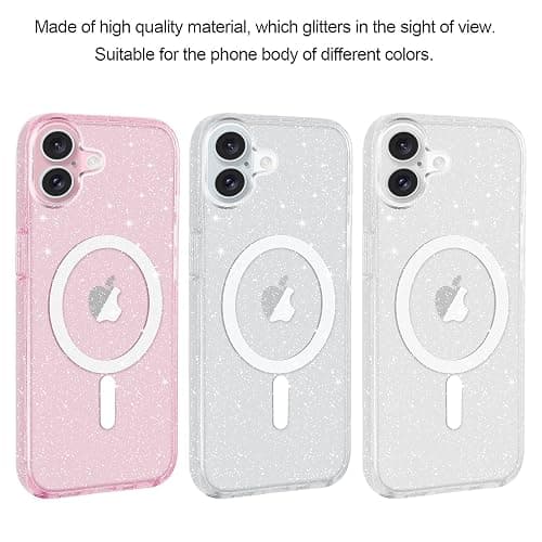 Yoedge Magnétique Coque pour iPhone 16 Plus 6,7", [Compatible avec MagSafe] Transparent Antichoc Glitter Brillant Pailleté Housse Mince PC Back Bumper Protection Case pour Femmes Filles, Clear thumbnail 3