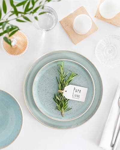 24 Piece Dinnerware Sets for 8 - Modern Style Stoneware Dinnerware Set - Microwave Safe Dinner Plates and Bowls Sets for 8, Ceramic Dish Set, Bowl and Plate Sets for 8, Beige Light Blue Set for 8… - Set (24pcs) - light / beige-blue thumbnail 2