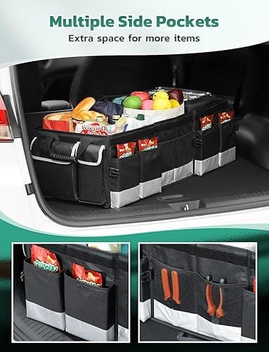 Oasser Trunk Organizer with Cooler Bag, Large Collapsible Car Trunk Organizer for SUV with Multi Compartments, Car Storage Grocery with Lid (Extra Large, Black&Grey) thumbnail 6