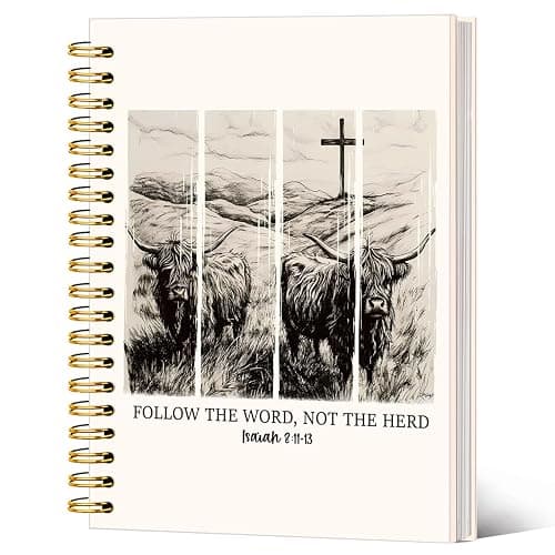 SJDFCSA Western Gifts Christian Gifts for Women Highland Cow Notebook Journal, Follow The Word Not The Herd Bible Verse Journal, Religious Prayer Journal for Woman，Church Faith Journaling Notebook A5 - Image 1