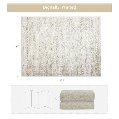 Srugn Washable Rugs 9x12 Area Rugs for Living Room,Rugs for Bedroom, Large Carpets,Ultra Soft Faux Wool Retro Dining Room Rug,Non Slip&Non-Shedding Low Pile Vintage Print Rug Indoor for Home Office thumbnail 2