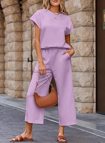 SHEWIN Womens Two Piece Spring Outfits Sweatsuits Casual Pullover Tops and Wide Leg Sweatpant Lounge Sets thumbnail 4