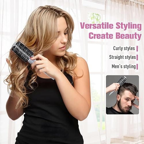 Forest of Dreams Round Hair Brush with Wild Boar Bristles – Specialized for Blowouts & Styling at Home or Salon, Suitable for All Hair Types.Silver thumbnail 5