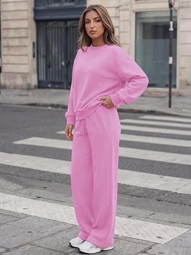 Trendy Queen Womens 2 Piece Sweatsuit Fall Sweat Outfits Lounge Sets 2026 | Soft Fleece Interior, Chic Drop Shoulder, Travel Fashion Matching, Wide Leg Draping, Elastic Waistband, Deep Side Pockets thumbnail 3