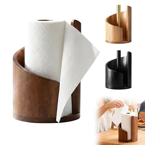 Wooden Paper Towel Holder, 2026 New Mountain Paper Towel Holder Countertop with Mango Wood Base and Iron Rod Fits Standard/Jumbo Rolls, Countertop Towel Stand for Kitchen and Bathroom (Brown) - Image 1