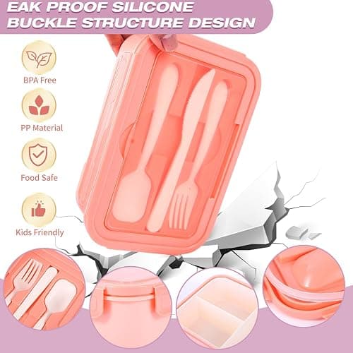 77 Pieces Bento Box Lunch Box Kit Large Pink Insulated Lunch Bag 3 Layer Stackable Leakproof Lunch Box Containers with Cup,Lunch Bag,Spoon,Fork,60 Pieces Lunch Box Notes for Girl Women (Purple) thumbnail 3