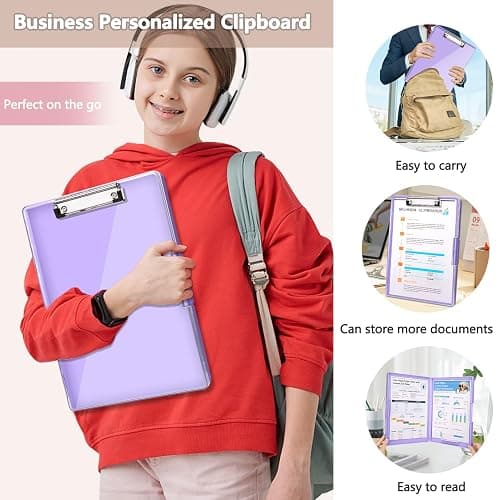 SFLHHDM Clipboard with Storage,Heavy Duty Clip Boards 8.5x11 with 2 Storage Case,Clear Visible Panel Storage Clipboards,Side Opening Nursing Clipboard Folder for Office Supplies-Light Purple thumbnail 7