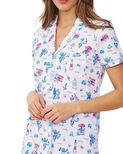 oklihoe 2-Piece Monkey Pajamas Set for Women Button Down V Neck Summer Y2K Lounge Set for Beach Vacation Jammies Party Gift thumbnail 3