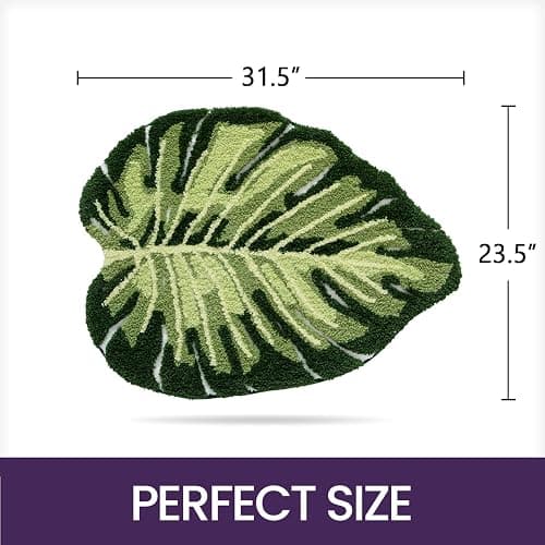 DEXI Leaf Bathroom Rugs Monstera, 23.5x31.5 Tropical Plant Shaped Bath Mat Green, Washable Shower Floor Bathmat Toilet Carpet Non Slip - 2' x 2'7" (Leaf) thumbnail 2