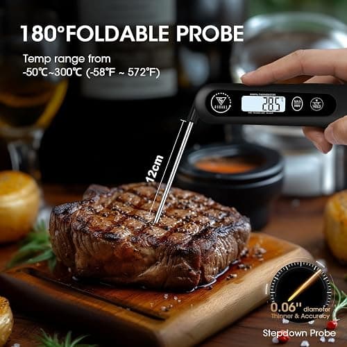 DOQAUS Meat Thermometers, 3S Instant Read Food Thermometer, Accurate Meat Thermometer Probe With Backlight, Foldable Long Probe, Auto On/Off, Cooking Thermometers for Kitchen, BBQ, Water, Milk(Black) thumbnail 6