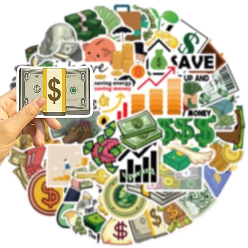 50 PCS Funny Money Stickers for Teen, Vinyl Water Bottles Waterproof Sticker for Laptop Guitar Scrapbook Skateboard Stickers (Coin) thumbnail 6