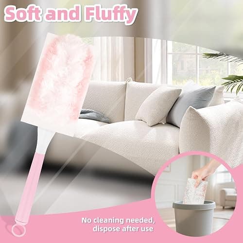 Nicemiya 52-Pack Duster Refills Compatible with Flash Dusters, Flash Dust Magnet Refills-Effectively Removes Dust, Dirt and Pet Hair for Home & Office Cleaning (50 Refills + 2 Handles, Pink) thumbnail 2