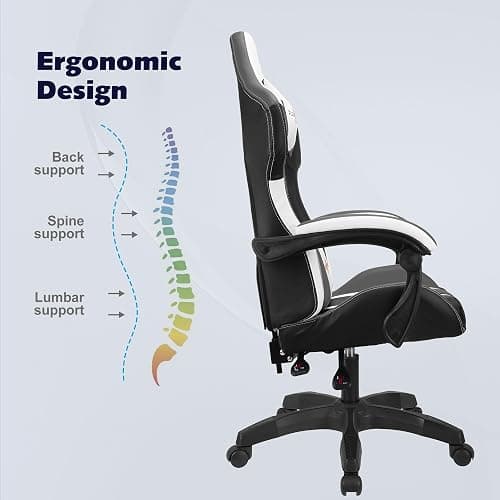 T-THREE.Ergonomic Leather Gaming Chair Height Adjustable with Headrest and Lumbar Support(Grey) thumbnail 5