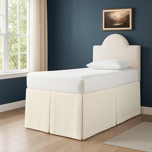 BED | Amazon | Cottington Lane Tailored Box Pleated College Dorm Sized Bed Skirt Twin XL, Hotel Quality Premium Brushed Microfiber Extra Long Bedskirt Twin XL 34 Inch Drop, Ivory - Twin XL-34" Drop - Ivory - Image 1