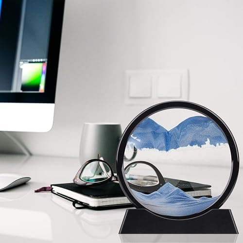 QLKUNLA Moving Sand Art Picture Liquid Motion 3D Deep Sea Sandscape in Motion Display Flowing Sand Frame Relaxing Desktop Home Office Work Decor Art Toys (7 inch, Blue) thumbnail 6