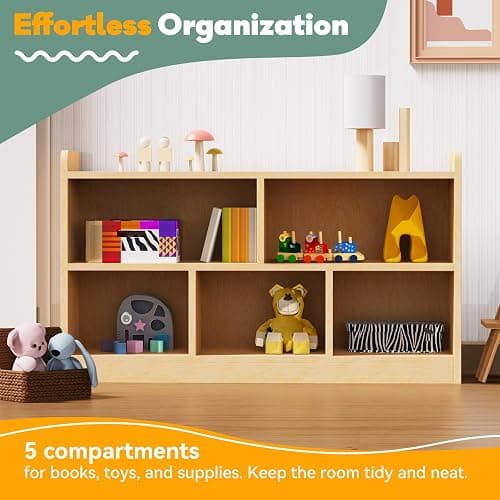 bbgroundgrm Birch Plywood Wood Montessori Shelf - 5-Section Storage Cabinet, 2-Shelf Organizer for Kids, Ideal for Classrooms, Playrooms, Daycares, and Preschools thumbnail 4