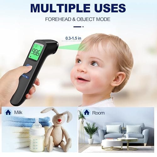 No-Touch Thermometer for Adults, Kids, Babies, 1-Sec Fast Accurate (Black) | Fever Alarm, Large LCD with 3-Color Backlight, Silent Mode, 35-Reading Memory, Forehead & Object Mode, for Home & Clinic thumbnail 5