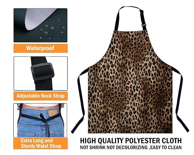 Xuwenz Leopard print pattern Kitchen Apron for Women Men, Adjustable Apron Chef Bakers Apron Cooking Apron Cooking Baking Gardening thumbnail 4