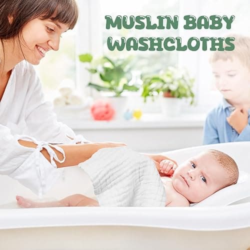 Breling 20 Pcs Baby Muslin Washcloth 12x12 in, White, Khaki, Dark Green | 100% Cotton,Soft and Absorbent Burp Cloth, Wipe Newborn Face Body Towel, for Baby Boy Girl Sensitive Skin thumbnail 5