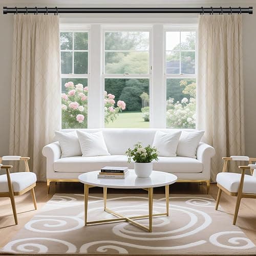 VOIIY Curtain Rods for Windows 48 to 84 Inch(4-7 Feet),Black 1'' Diameter Drapery Rods with End Cap Style Design,Modern Adjustable Heavy Duty Curtain Rod,Size:36''-88'' thumbnail 2