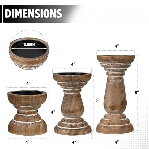 Candle Holder for Pillar Candle Set of 3, Farmhouse Wood Candle Holder, Rustic Wooden Candle Stand, Vintage Small Wooden Candlestick HoldersDecorative for Living Room, Table Centerpiece (Brown) thumbnail 3