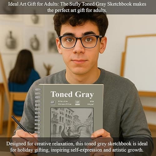 SuFly Toned Gray Sketchbook 8.5" x 11" - 60 Sheets Spiral Bound Artist Drawing Pad, 85lb/130gsm Toned Gray Paper for Graphite, Charcoal, Colored Pencils and Gel Pens. thumbnail 8