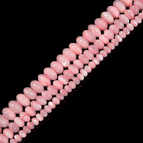 JM Design 4x6mm Pink Mother of Pearl MOP Shell Smooth Rondelle Bracelet Beads for Jewelry Making Crafts thumbnail 3