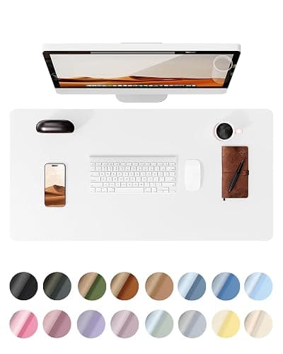 YSAGi Leather Desk Protector, Office Mat, Large Mouse Mat, Non-Slip PU Leather Blotter, Laptop Desk, Waterproof Writing Pad for Office and Home (White, 23.6" x 13.8") - Image 1