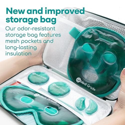 Medi Grade Cooling Ice Face Mask and Cooling Eye Mask for Puffy Eyes & Migraine Relief - Self Care Face Ice Pack with ChillGel Face Ice Mask Technology - Cooling Face Mask, Eye Pads and Bag thumbnail 8