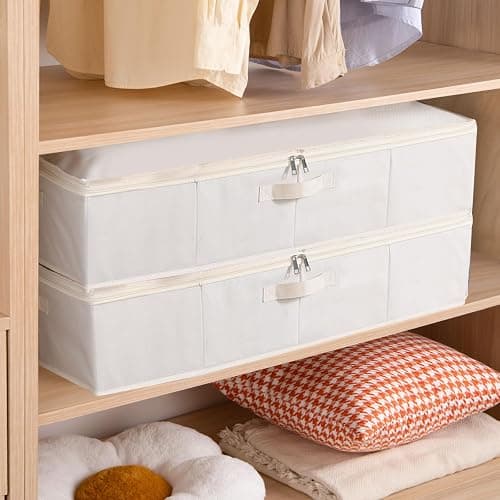 YheenLf Under Bed Storage Containers, Storage Bins With Lids, Clothes Organizers for Blanket, Pillows, Shoes, Beige, 2 Pack, 23.6 x 11.8 x 5.9 Inch thumbnail 4