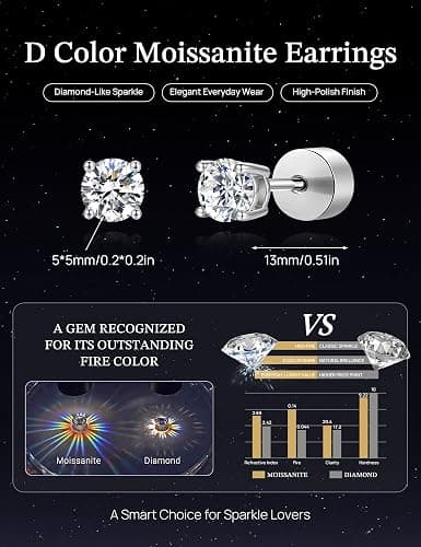 GEORGE · SMITH 4 Pairs Moissanite Earrings Set for Women 925 Sterling Silver Hypoallergenic Stud and Huggie Hoop Earrings Dainty Ear Stack Cartilage Earrings for Multiple Piercings Gift thumbnail 4