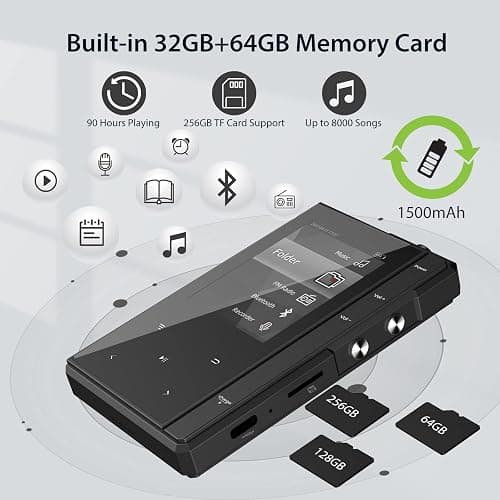 96GB MP3 Player with 90 Hours Long Battery Life,Bluetooth 5.0,Phinistec Z6 Digital Audio Player with Loud Speaker, 2.4'' IPS Portable Music Player,FM Radio,Voice Recorder Support up to 256GB(Black) thumbnail 5