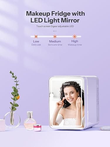 Skincare Fridge, Mini Fridge with Dimmable LED Morror, Makeup Fridge for Bedroom, Car, Office & Dorm, Cooler & Warmer, Portable Small Refrigerator for Cosmetics, Skin Care and Food (Purple, 4L/6Can) thumbnail 2