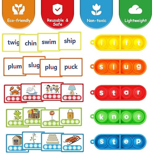 Aizweb CVC Word Game,Phonics Games Flash Cards for Preschool Kindergarten Classroom Supplies,Special Education Reading Manipulative Spelling Toy for Learning Activity Teacher School - CVC thumbnail 5