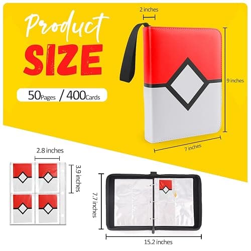 Trading Card Binder 4-Pockets, Card Binder Fits 400 Cards with 50 Removable Sleeves, Card Folder for MTG, TCG, Game Cards & Sports Cards-Red thumbnail 3