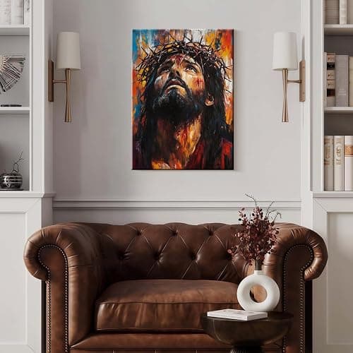 Framed Jesus Canvas Wall Art Crown of Thorns Picture Religious Print Poster Faith Christian Painting Artwork for Living Room Bedroom Church or Office Decor 12x16 Inch Ready to Hang thumbnail 8