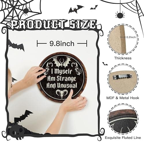Putuo Decor Gothic Bedroom Decor Wood Witchy Wall Decor - I Myself Am Strange And Unusual Plaque - Antique Academia Wall Art Creepy Bat Wall Art Prints Scary Picture Witch Decoration For Bedroom thumbnail 7