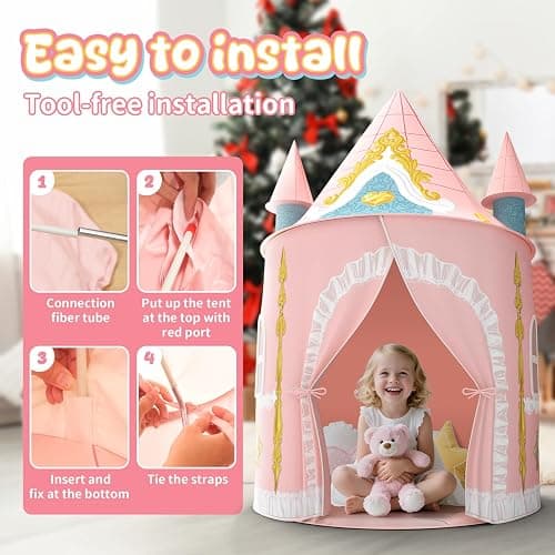 Skirfy Kids Play Tent for Girls Toddler Indoor Princess Tents for Kids Ages 4-8 Large Outdoor Playhouse Castle for Girl Boys 3-5 4-6 Birthday Thanksgiving thumbnail 5
